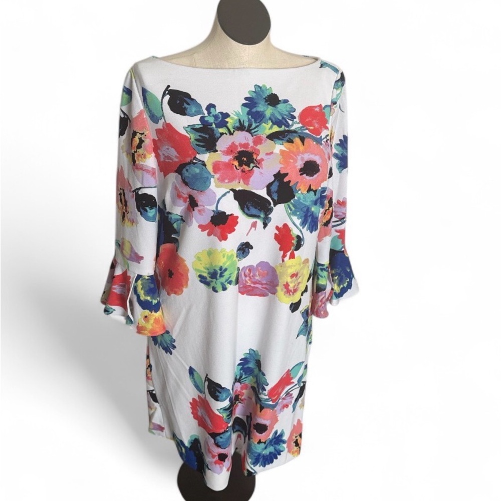 Tahari Arthur Levine floral shift dress with bell sleeves Size 16